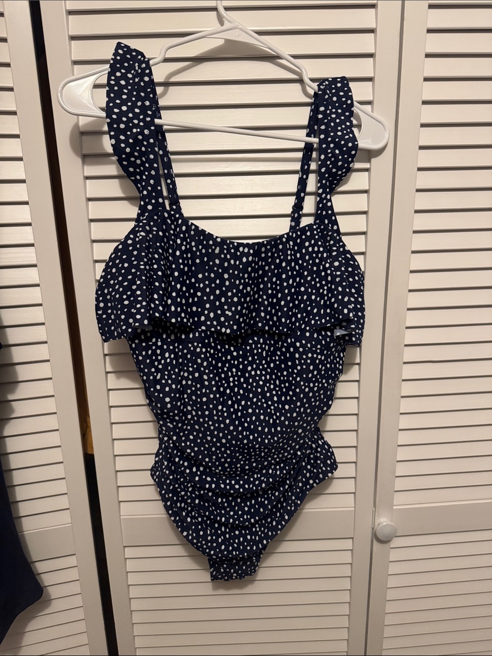 Kona Sol Navy Blue and White Polka Dot One-Piece Swimsuit